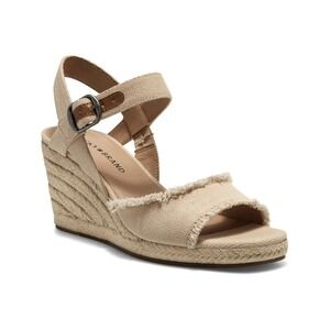 Lucky Brand Womens Wedge Sandals Size 11M Beige Espadrilles Frayed Canvas Strap